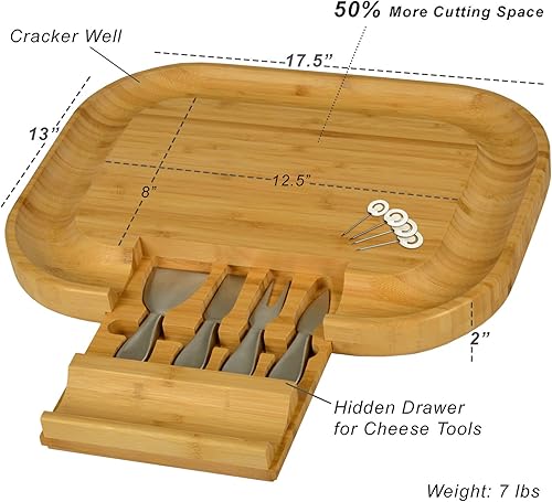 Miniatura 5 de Picnic at Ascot Tabla de cortar de bambú grabada con monograma personalizado para queso y embutiduría, incluye juego de cuchillos y marcadores de