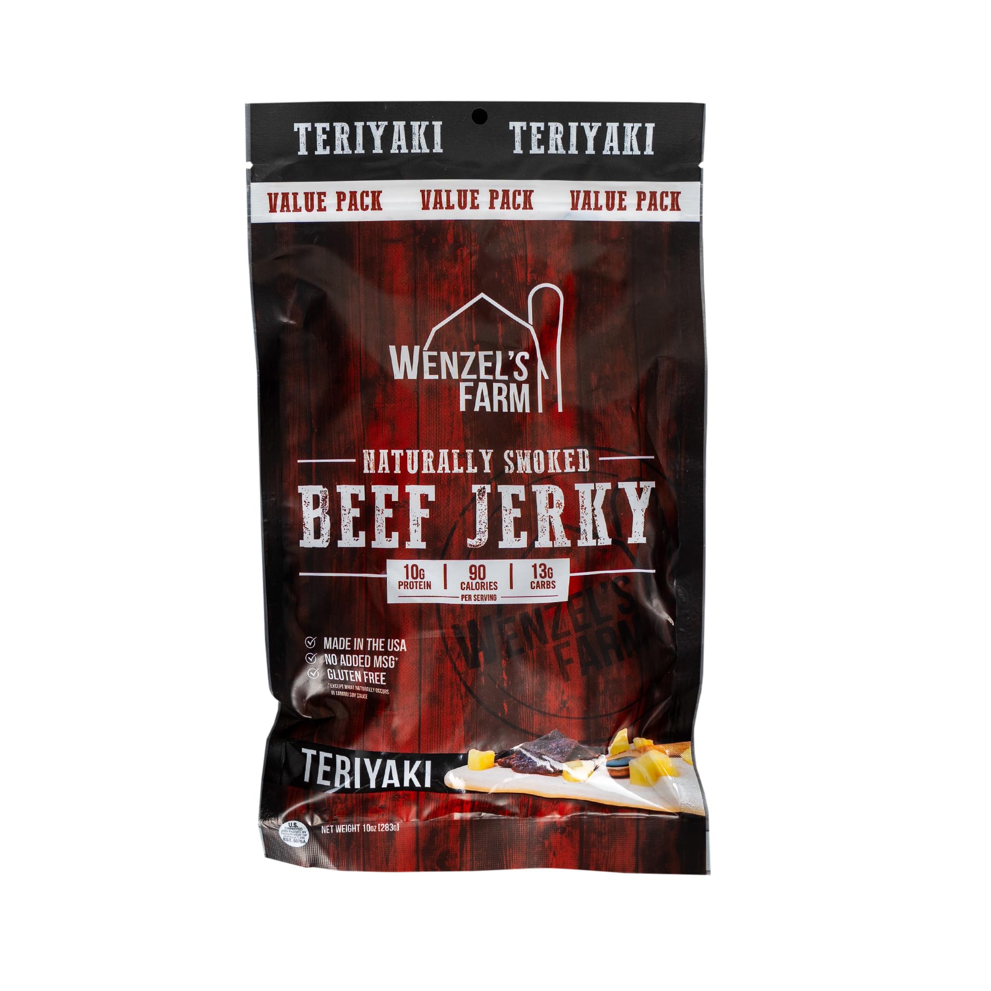 Wenzel's Farm Teriyaki Beef Jerky 10 oz. | Value Pack | Naturally Smoked | No MSG, Fillers, Binders, Artificial Colors | Gluten Free