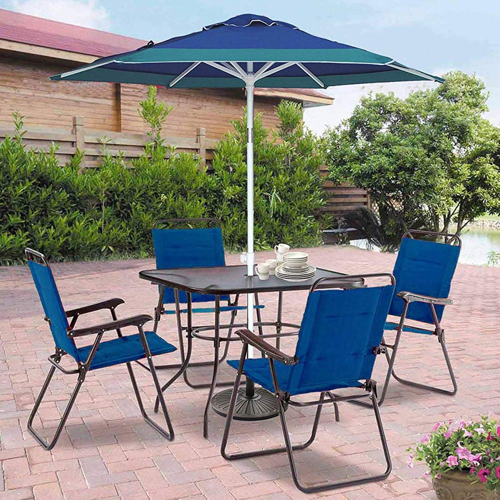 BAKAJI Parasol de plage de jardin avec poteau en acier pliable, revêtement en tissu anti-UV, diamètre 210 cm, avec bandoulière étui, turquoise, Ø 210 cm