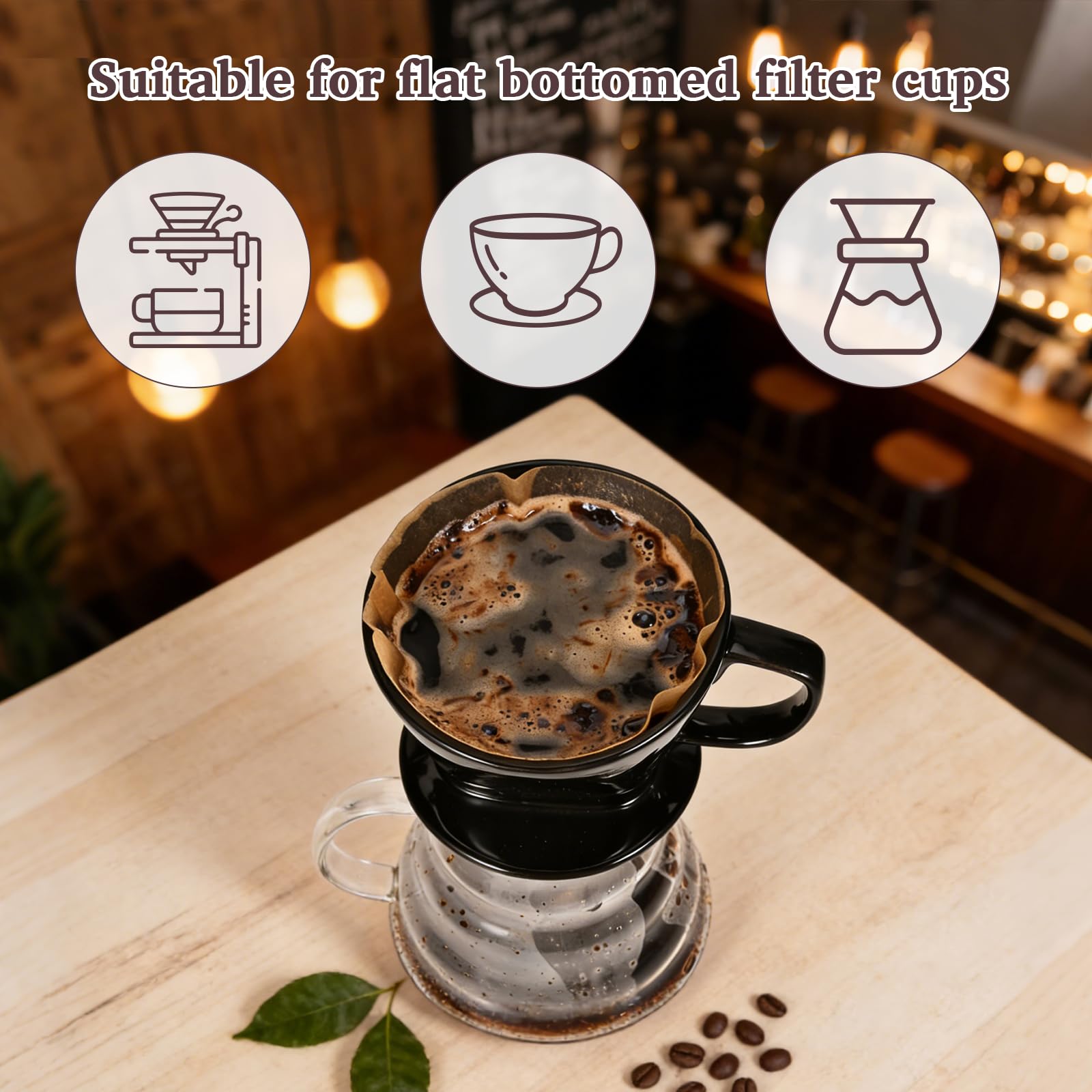 100 Count 2 Cone Coffee Filters Unbleached Natural Paper No Blowout Tear-Resistant Compostable Fits 2-6 Cup Makers Pour-Over — view 6