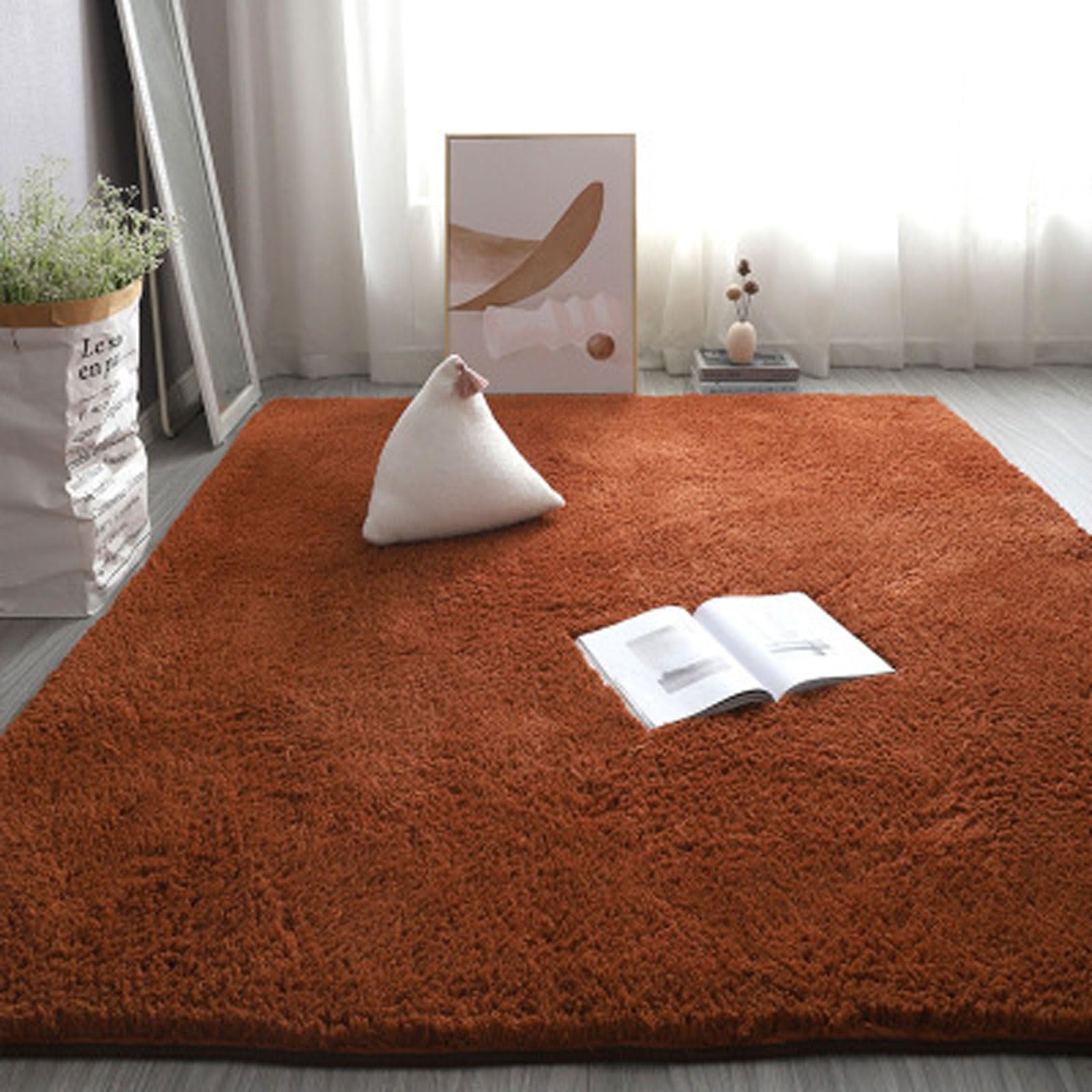 Tapis de chambre douillet et chaud grand tapis de salon marron pour pieds nus