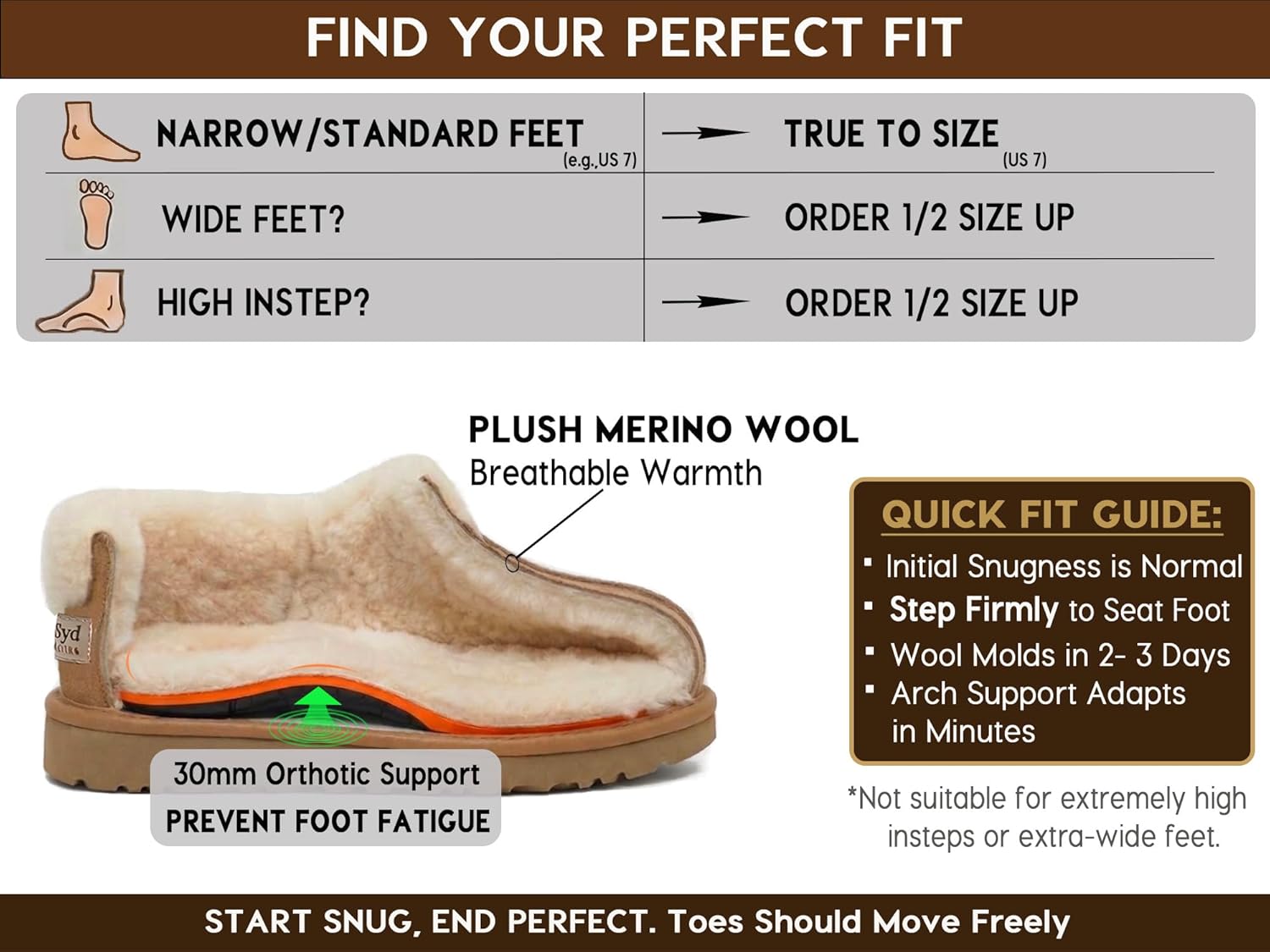Mel&Syd 100% Australian Sheepskin Slippers with Arch Support - Warm & Ultra-Soft Slip-On Thermal Winter Moccasins for Women and Men, Indoor & Outdoor Everyday Wear