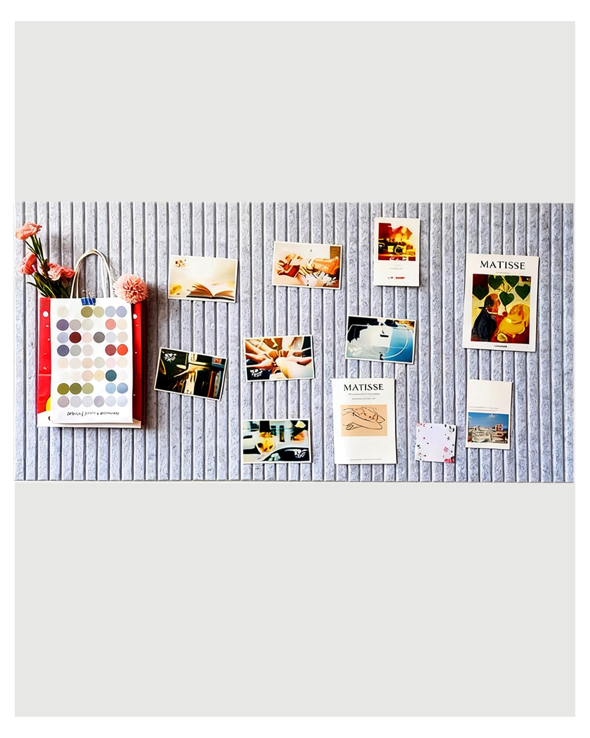 60x40cm Bulletin Board, Decorative Felt Pin Board, 0.9cm Thick Foldable Photo Display Board with Self-Adhesive Tape, Vision Board for School Home Kitchen Office Walls/Sliver Grey
