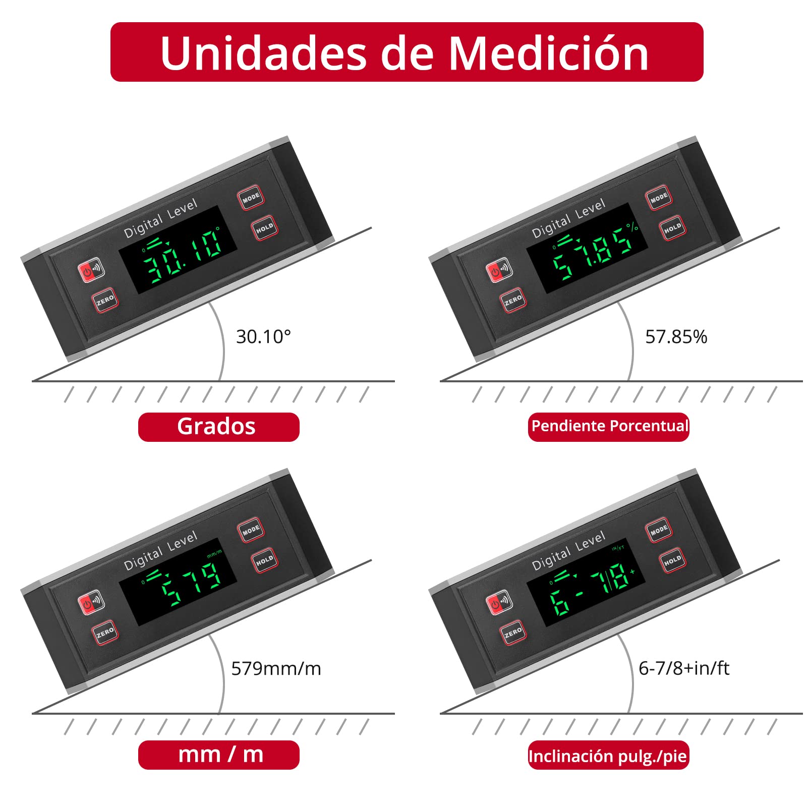 XUNTOP Inclinómetro Digital con Base Magnética con Ranura en V Buscador de Ángulo de 4 ×90 ° IP65 Impermeable Transportador de Ángulo Digital Aleación de Aluminio con 4 Unidades °% mm/m IN/FT