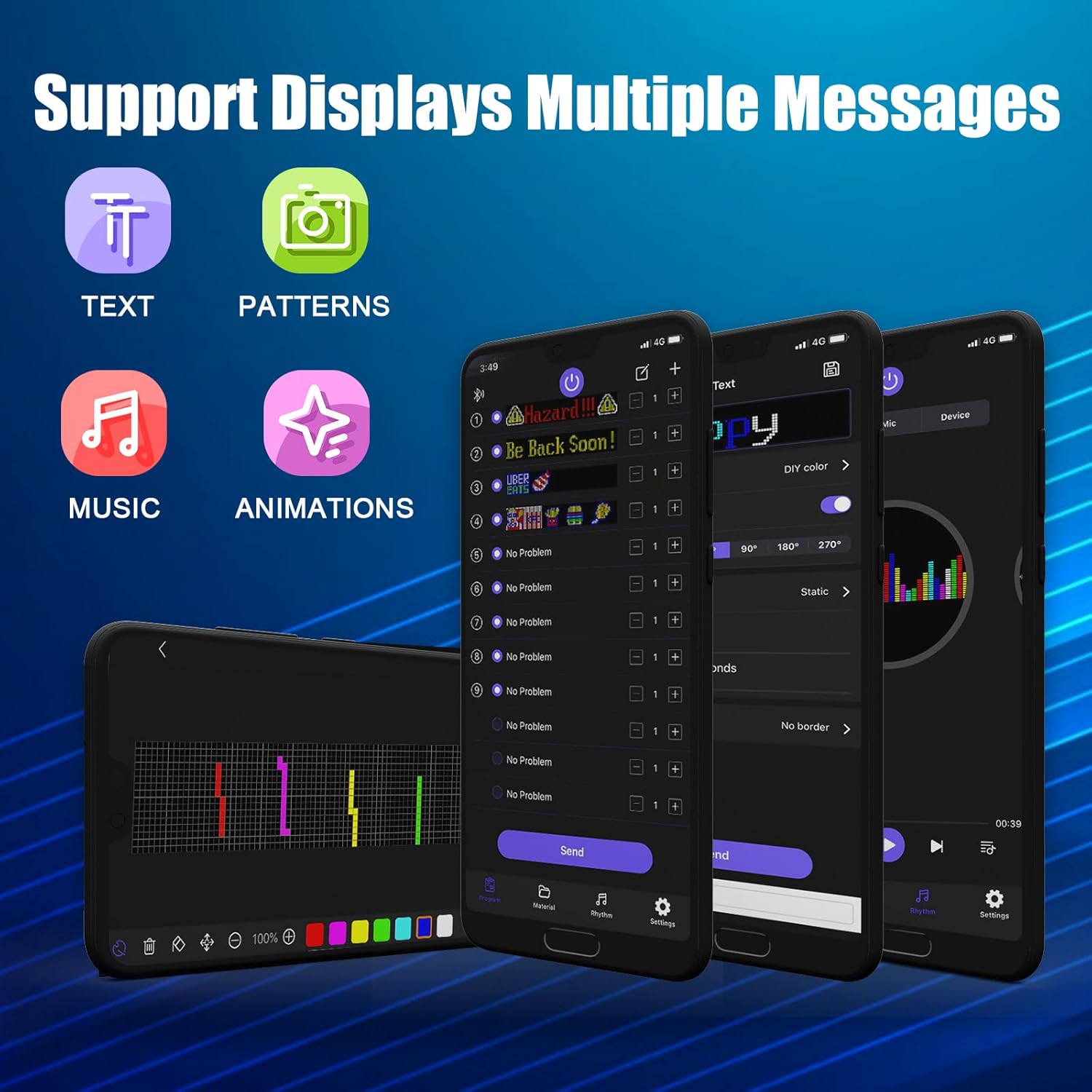 Programmable LED Signs,Flexible Scrolling LED Display,Bluetooth APP Control,Edit Text, Graffiti,Animations,for Car,Bar,Store (23"x 5") - Image 3