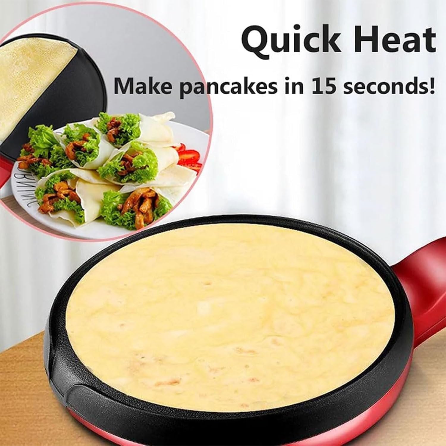Crêpière Instantanée Portable De 8", Crêpières Électriques Antiadhésives, Chaleur Rapide En 15 Secondes, Avec Bol À Pâte Et Fouet À Œufs, MINI Machine À Crêpes À Pizza Domestique 600W