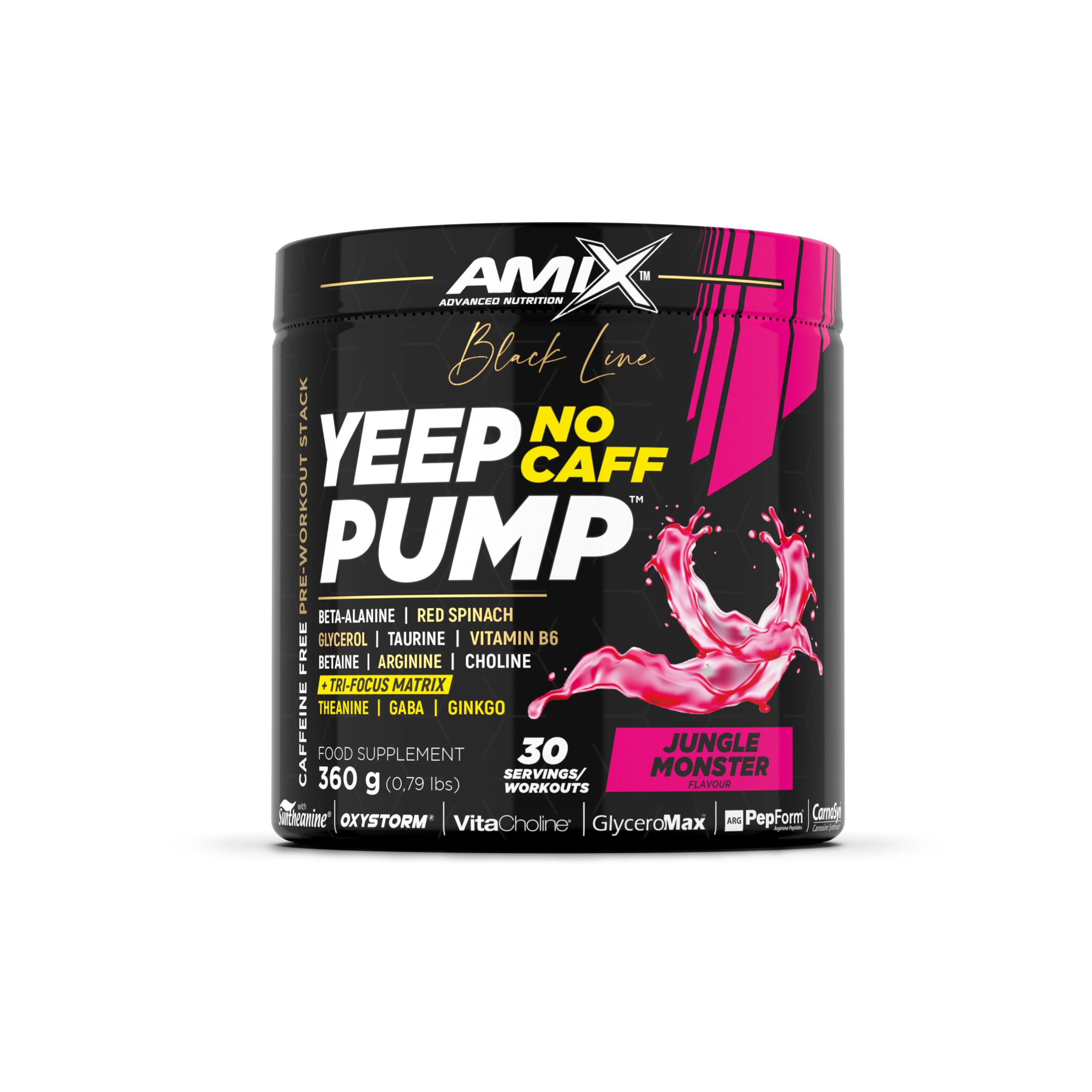 Amix- Black Line- YEEP PUMP NO CAFF - 360 GR - PRE-ENTRENO - Sabor Jungle Monster