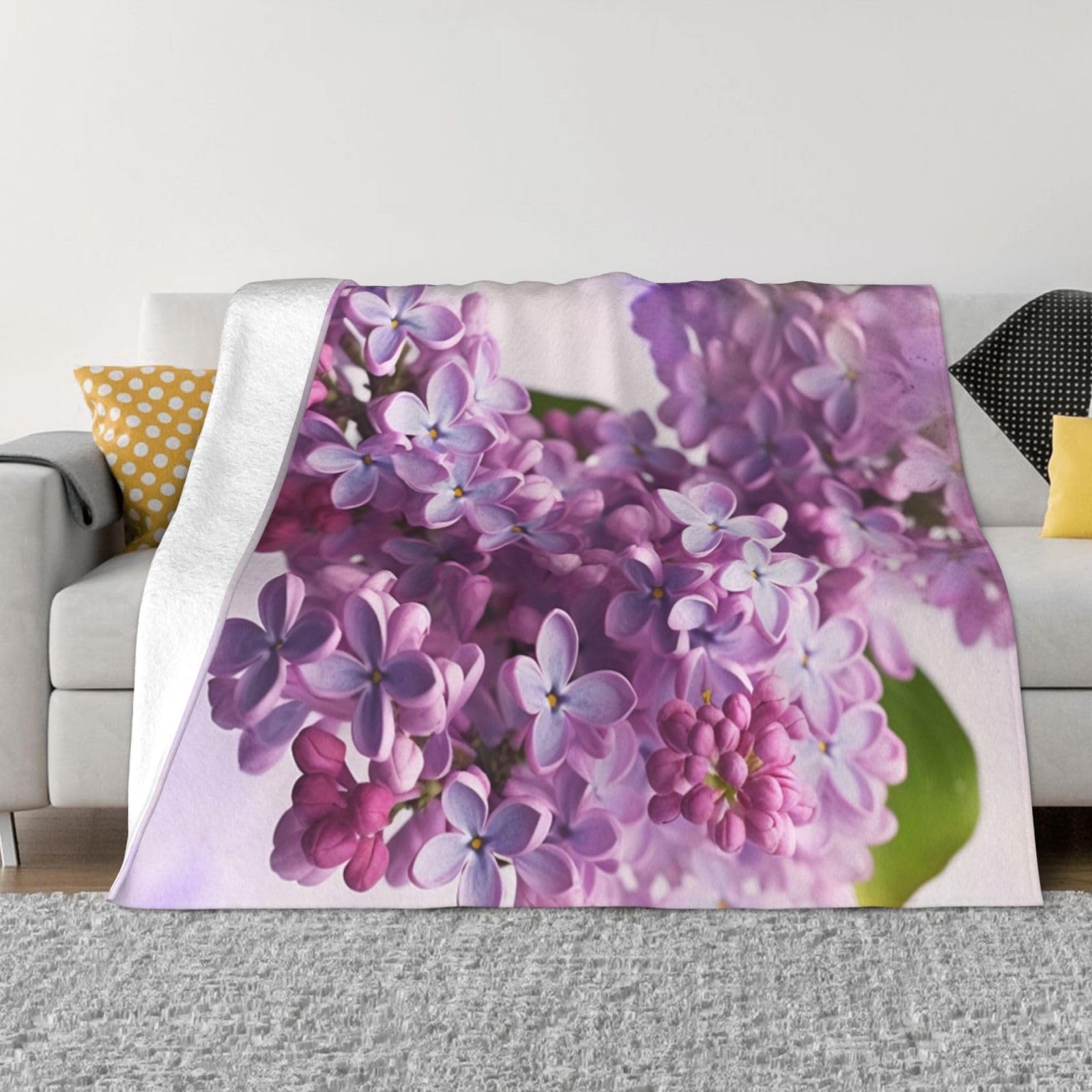 Couverture micro-polaire lilas 203x152 cm - Plaid en flanelle de microfibre douce pour lit et canapé