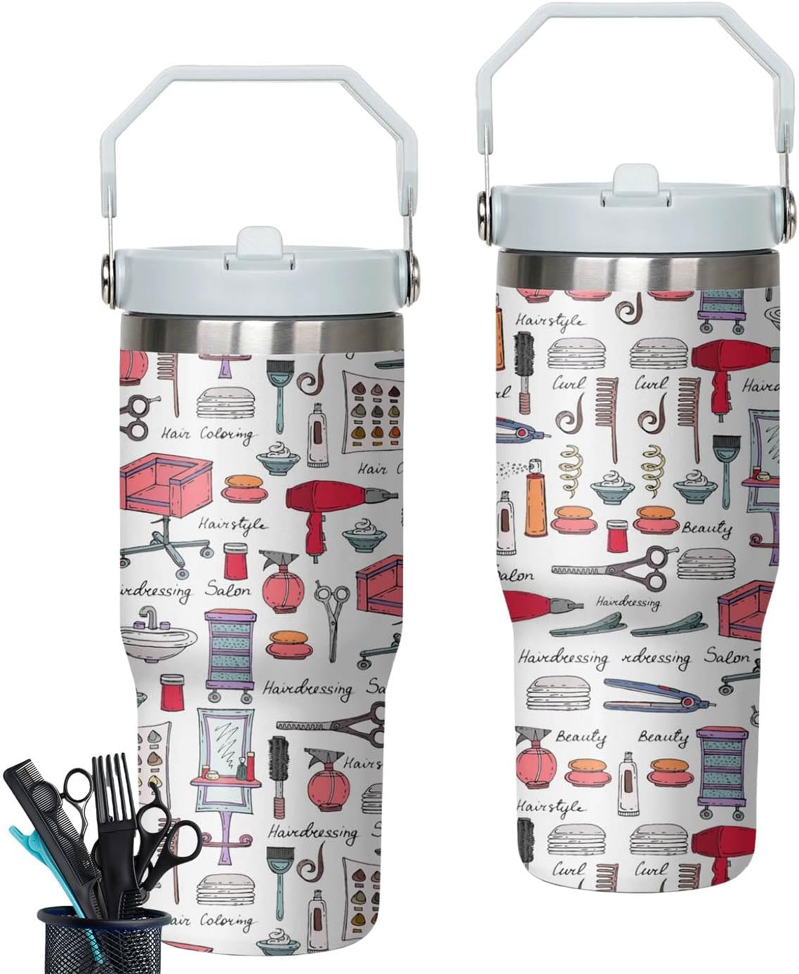 30oz Hair Stylist Gifts Hairstylist Tumbler with Handle for Female Women, Stainless Steel Insulated Cup, Coffee Mug Water Bottle for Hairdresser Cosmetology Salon Owner Beautician