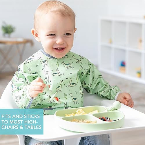 Miniatura 3 de Bumkins Plato de succión para niños pequeños y bebés, plato dividido con agarre para bebés y niños, destete guiado por el bebé, suministros de