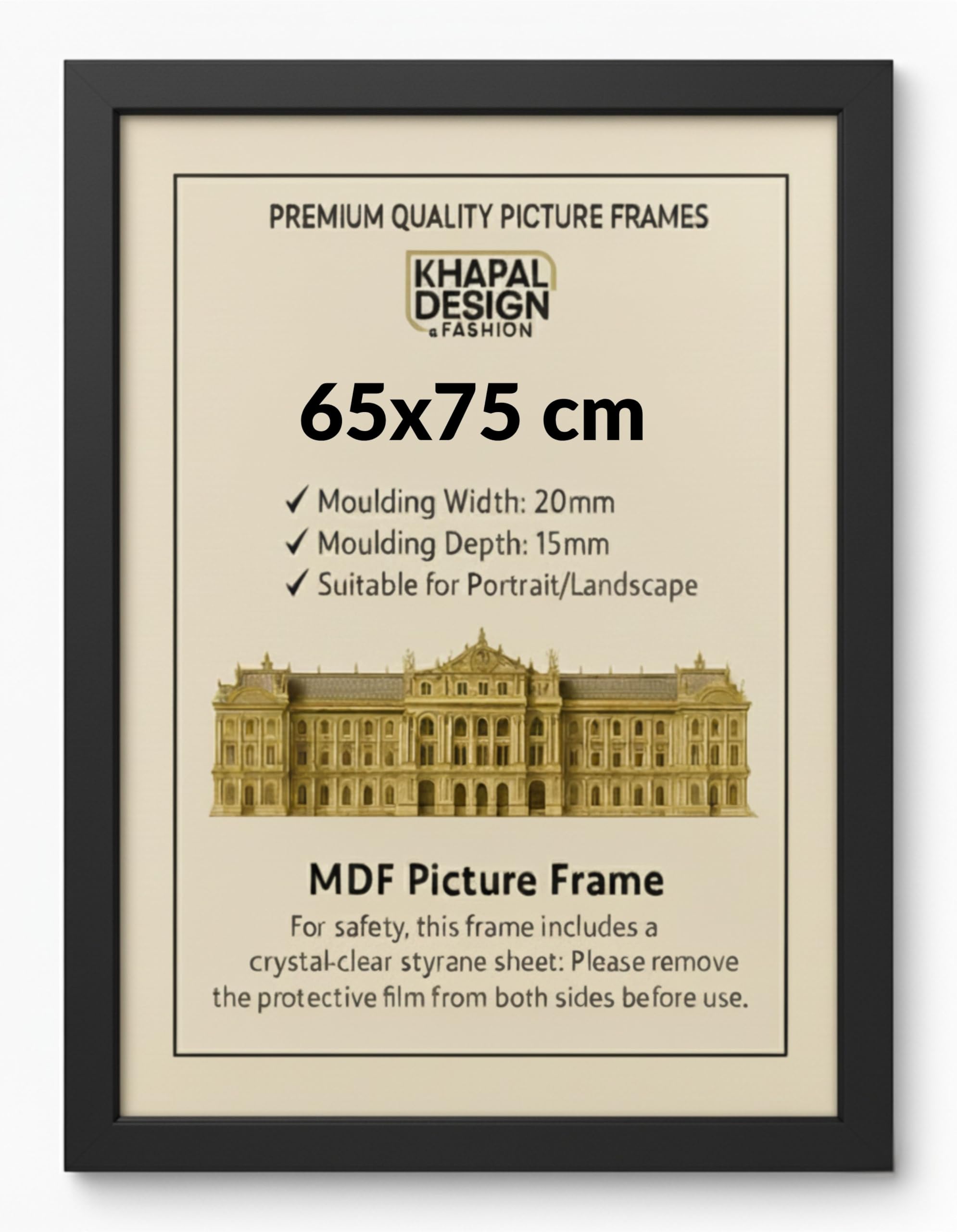 65x75 cm Picture Frame – MDF Photo Framet | Posters Prints Certificates Home Office Gallery Décor - (Black)