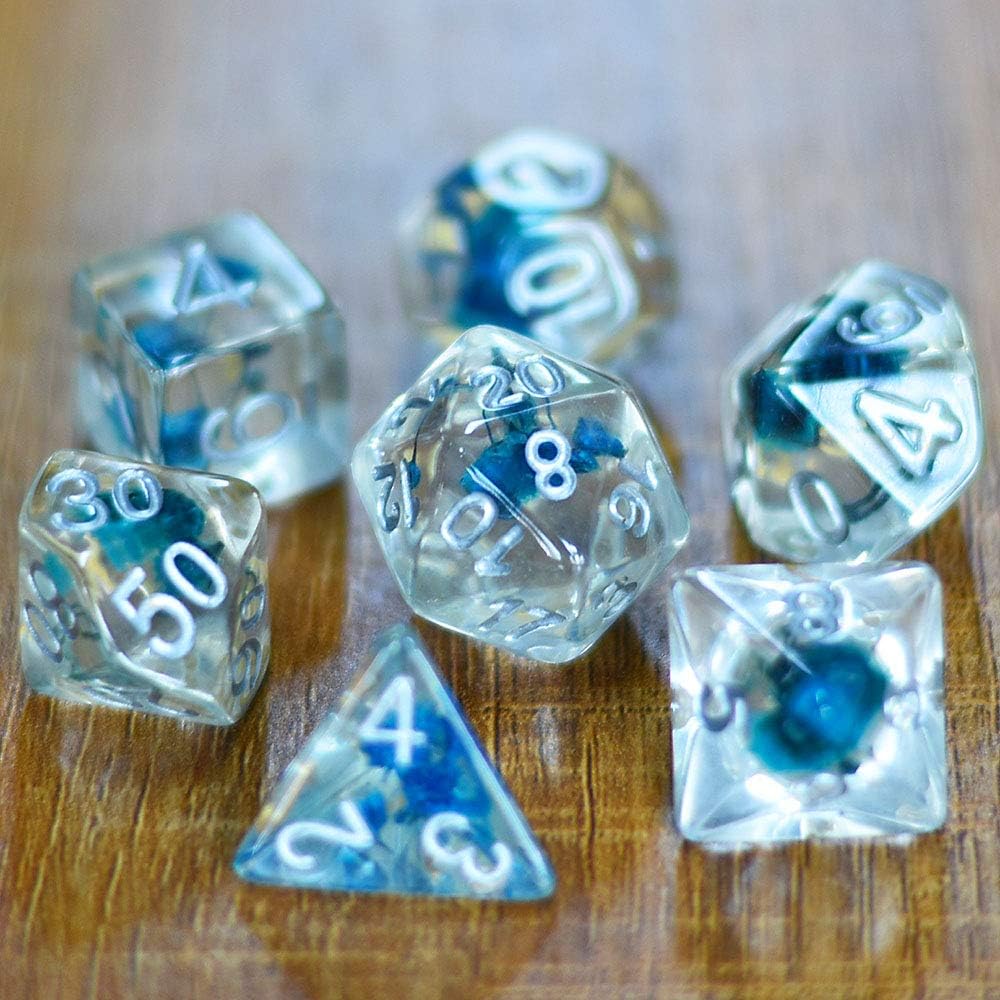 cusdie Blue Flowers Dice Sets Polyhedral DND Dice for Dungeons and Dragons Role-Playing Tabpletop Game
