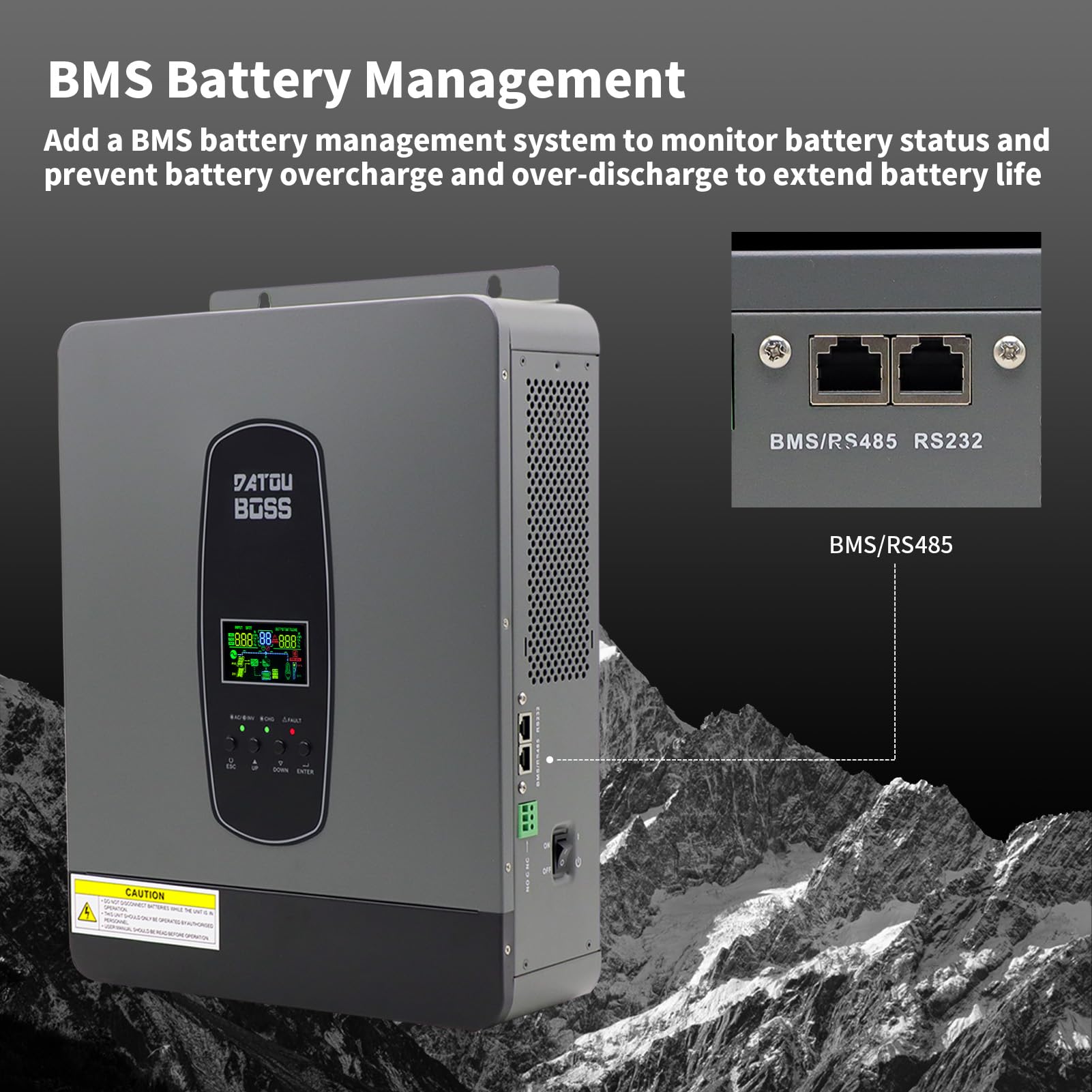 DATOUBOSS Hybrid Wechselrichter 24V 3000W, Hybrid Solar Wechselrichter 24V Reiner Sinus, 24V DC auf 220V/230V AC mit 100A MPPT Solarladeregler Und Batterie-BMS-Schutzsystem (24V 3000W)