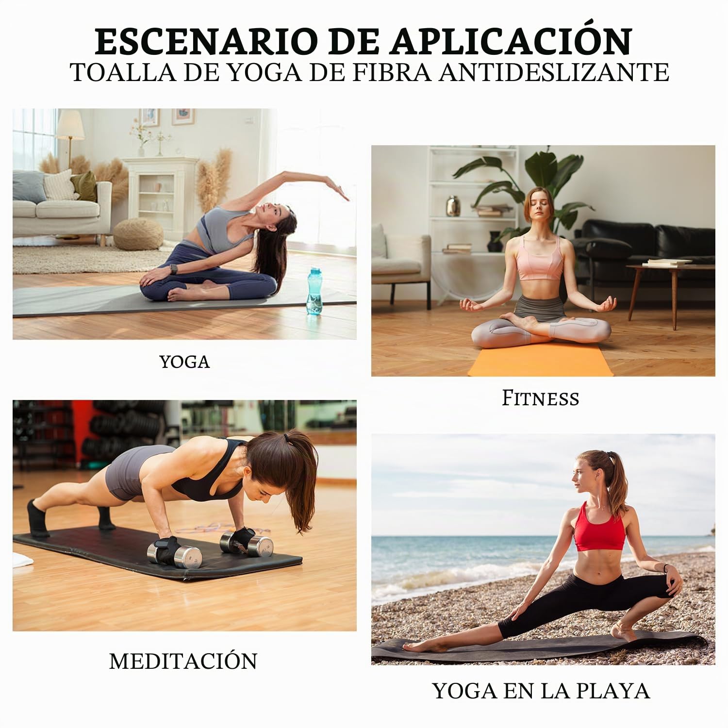 1 toalla de yoga, transpirable y absorbente del sudor, lavable a máquina, toallas de yoga, partículas antideslizantes, adecuada para pilates, fitness, meditación (gris)