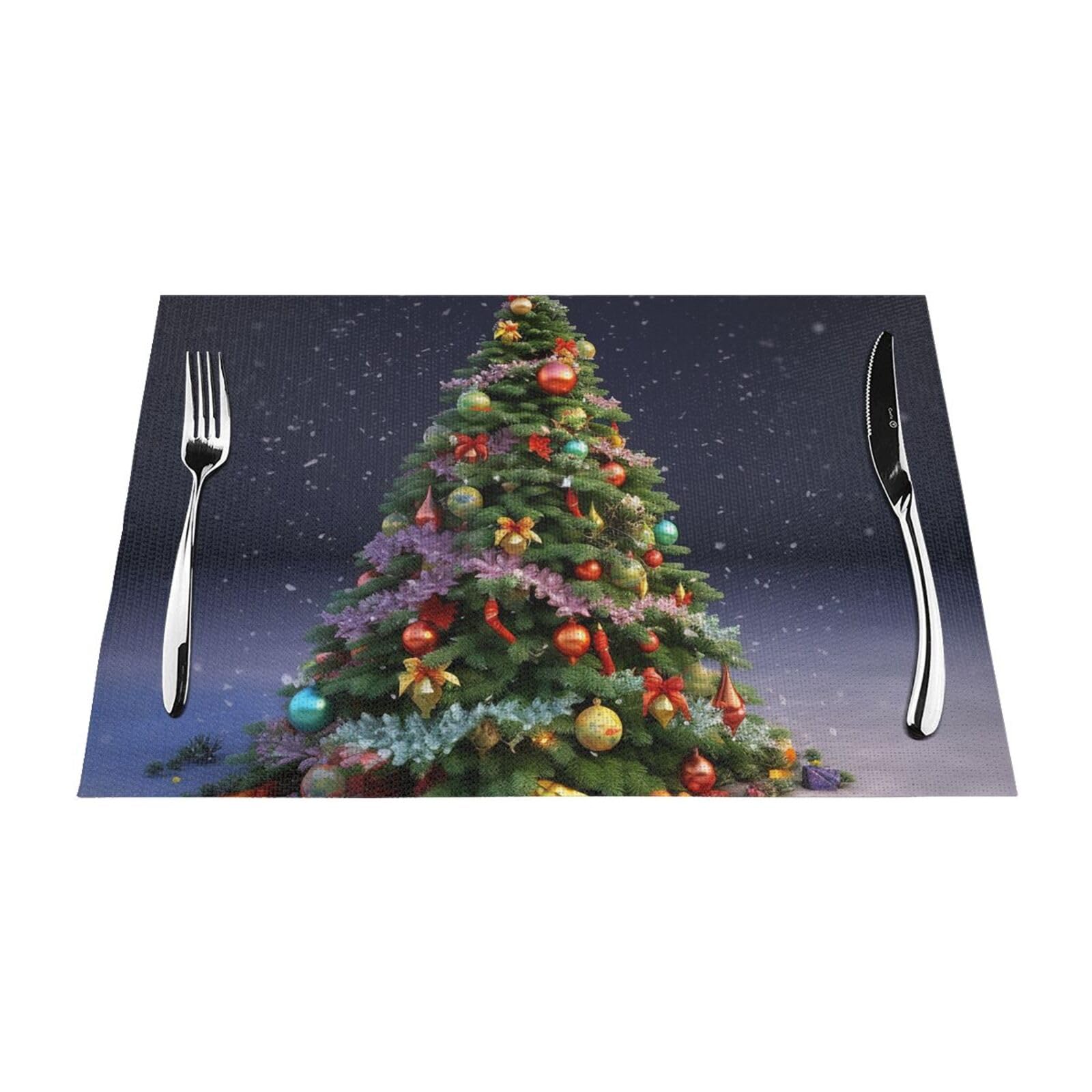 Christmas Tree Placemats Set of 1 - Woven Vinyl Kitchen Table Placemats - Heat Resistant Non-Slip Place Mats for Dining Table, Washable Indoor Outdoor Table Mats 12x18 Inch
