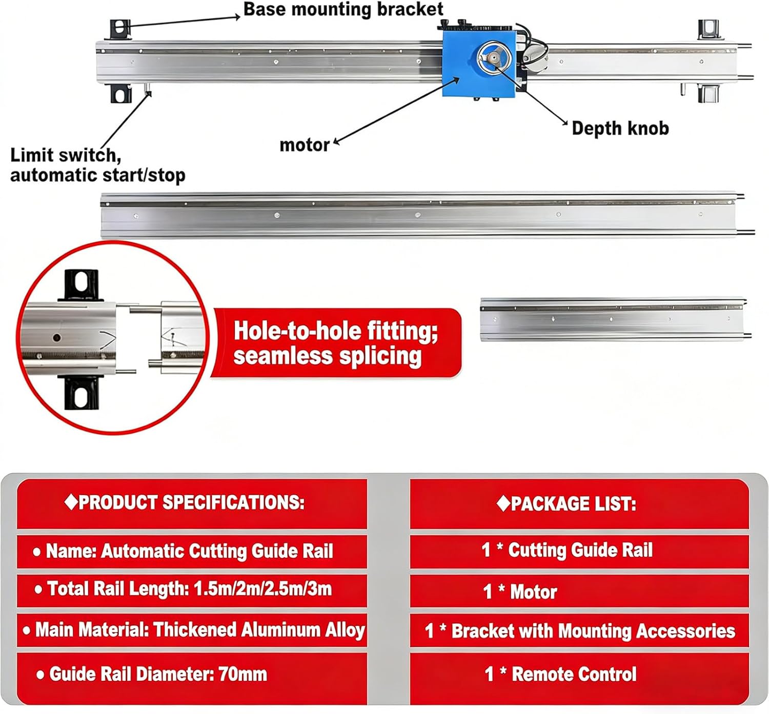 Orbital Concrete Wall Cutting Machine, One-Button Lifting & Adjustable Depth, 150W Linear Rail for Reinforced Concrete,Ceramic Tiles & Red Brick 3M-9.8ft