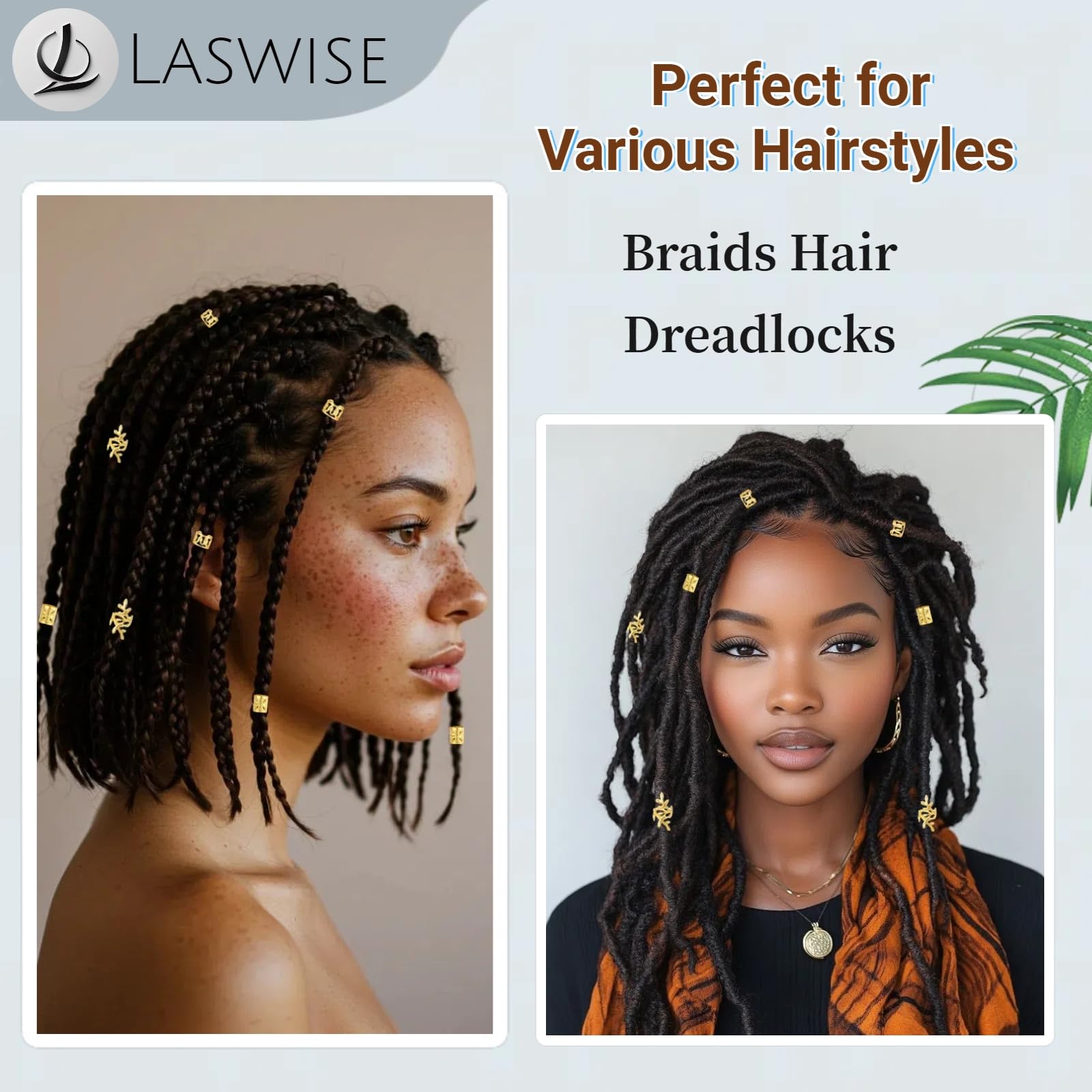 Kit de 120 piezas de joyería dorada para el cabello para trenzas y rastas, 5 estilos de pinzas para el cabello, anillos y accesorios, decoraciones de trenzas Loc Jewels para mujer 7