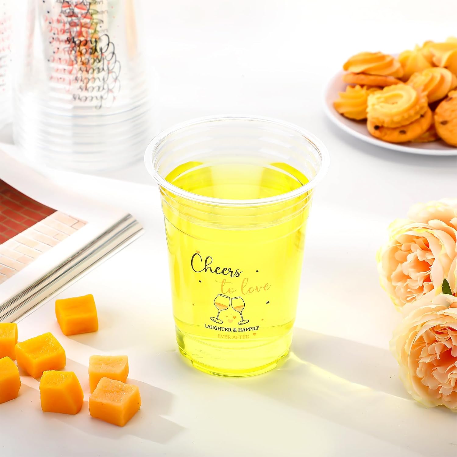 100 Pcs Plastic Wedding Cups 16 oz Cheers to Love Wedding Reception Cups Bulk Disposable Clear Plastic Drinking Glasses for Bridal Shower Engagement Bachelorette Party Supplies - Image 4