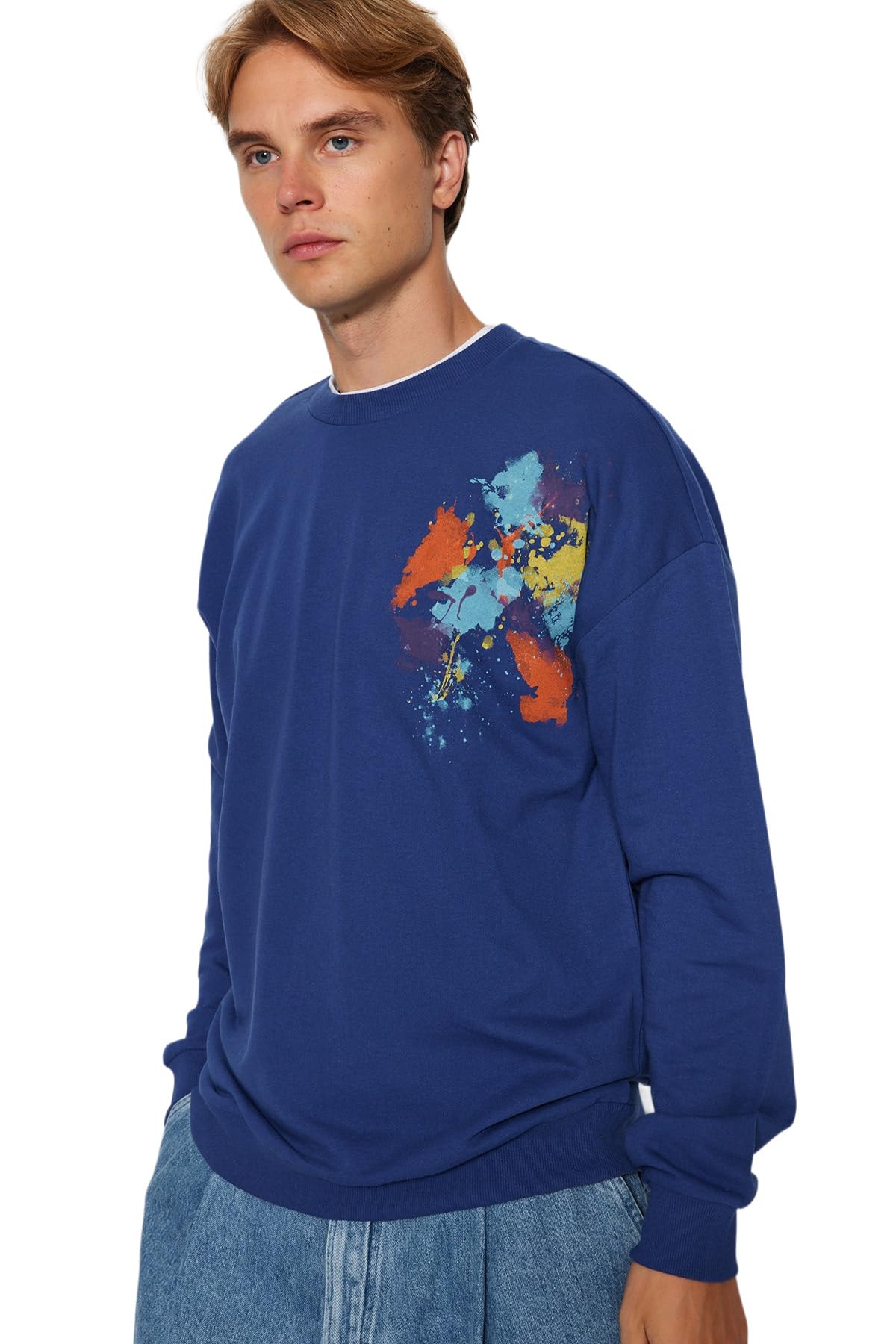 Trendyol Man Young Oversize Basic Crew neck Woven Sweatshirt Navy Blue