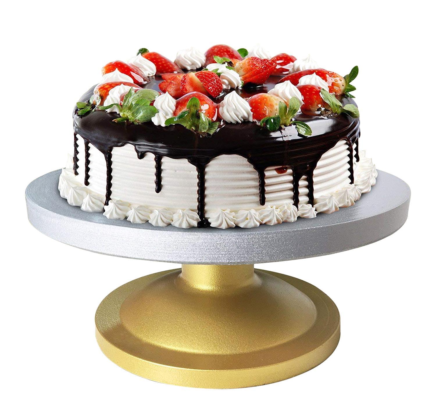 PANCA Cake Decorating & Icing Turntable | Signature Edition 12-Inch 360° Rotating Cake Stand for Baking & Serving | Fiber Cake Turntable with Silver Top & Golden Base | Professional Cake Decorating Stand-image-11