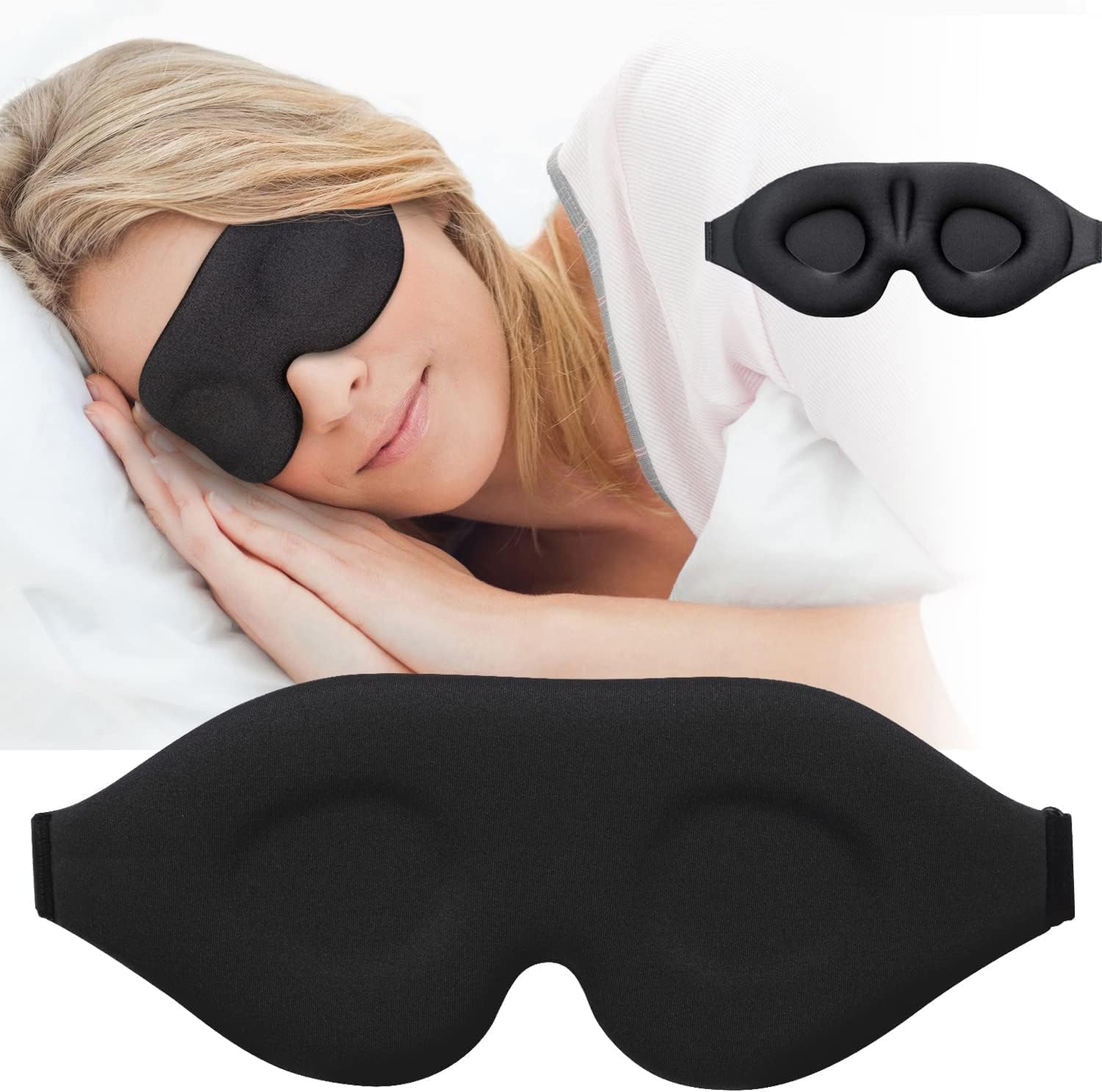 D & J SHOP Memory Foam Eye Mask For Sleeping With Adjustable Strap Super Soft Sleeping Mask Blindfold For Comfortable Travelling Sleep For Men And Women-Black-image-0