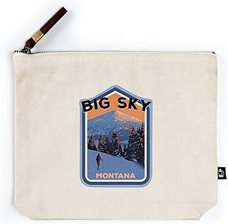 Lantern Press Big Sky, Montana, Mt. Bachelor and Skier, Contour (100% Cotton Canvas Travel Accessory Go Bag)