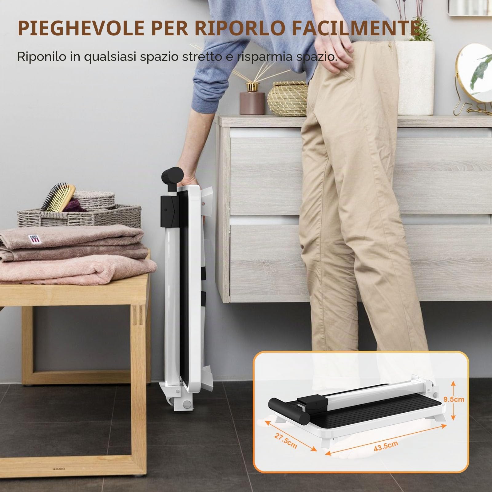 Scaletta Pieghevole con maniglia, Scaletta a Gradini, Scala con Superficie in Gomma Antiscivolo, Sgabello di acciaio, Portante 150 kg, per adulti, anziani e bambini in cucina, bagno e casa
