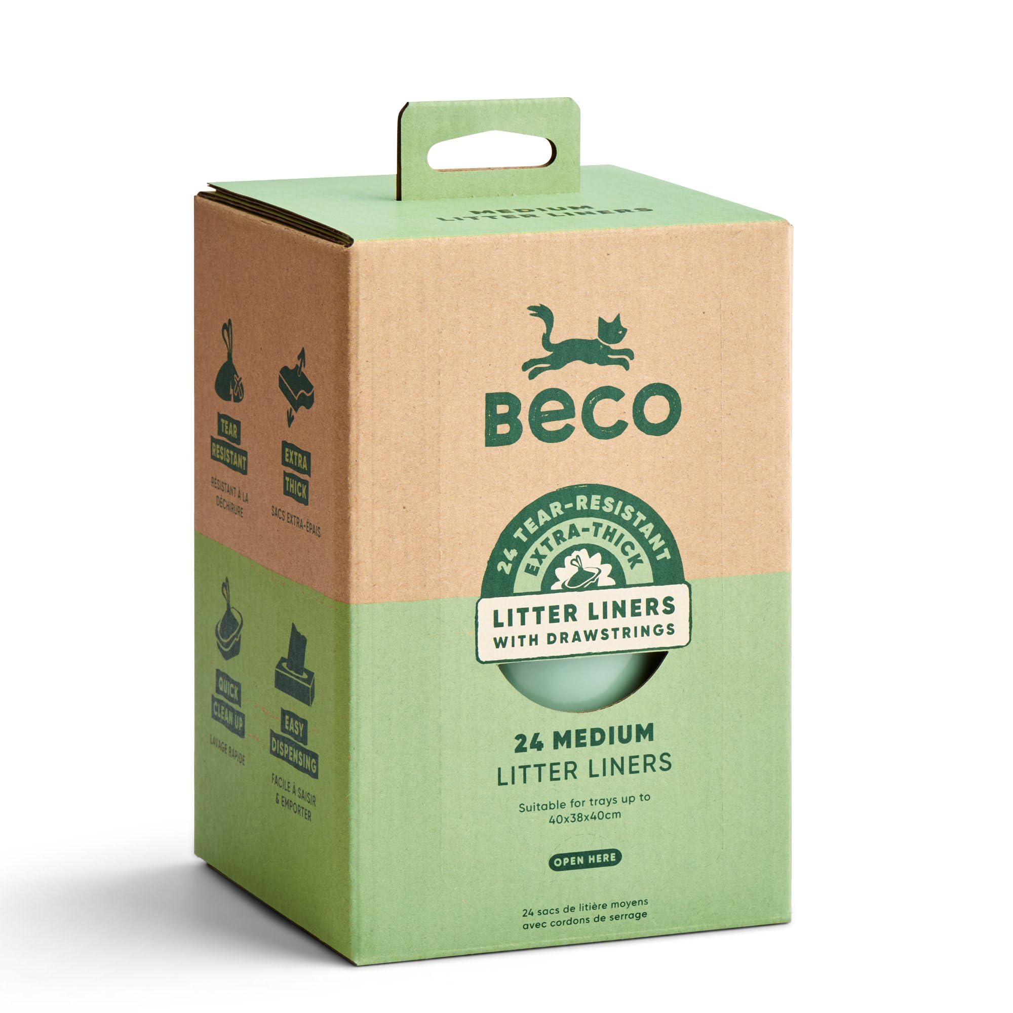 24 Pack Beco Cat Litter Tray Liners, Heavy Duty Drawstring Liners, Medium