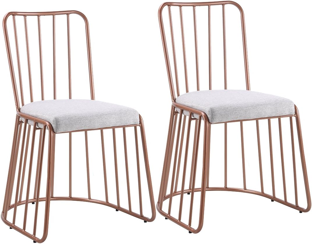 Dining Chairs Set of 2, Fabric Side Chair for Living Room 2 Pieces (Grey/Rose Gold)