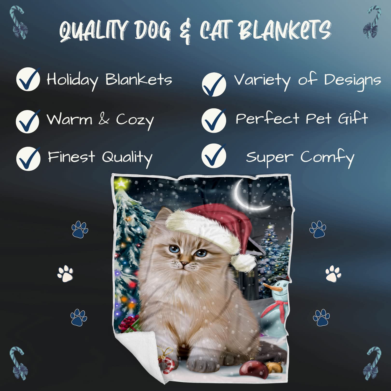 Doggie of the Day Happy Holidays Siberian Cat Blanket - Have a Holly Jolly Christmas - Super Soft & Warm Pet Theme for Sofa or Bed, Warm Fleece, Sherpa or Woven Material, BLNKT75261 (50x60 Sherpa)