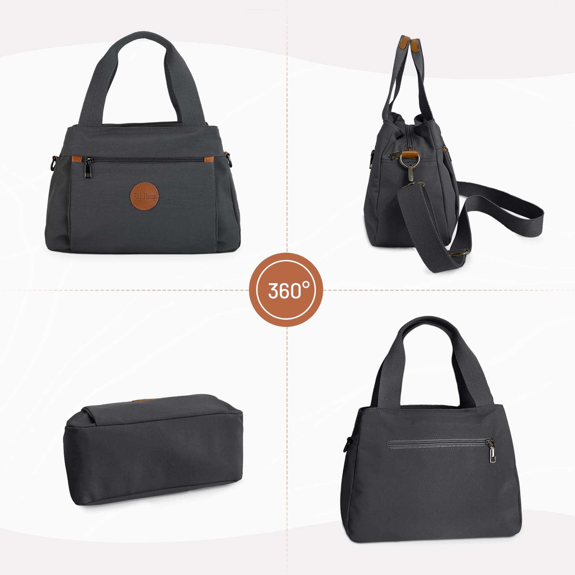 DIRRONA Borsa A Tracolla Donna - Borsa A Mano Multitasche Grande, Con Cinghia Regolabile E Manico Superiore, In Nylon Lavabile, Per Scuola, Lavoro E Viaggio - Borsa Moda Donna Grigio freddo