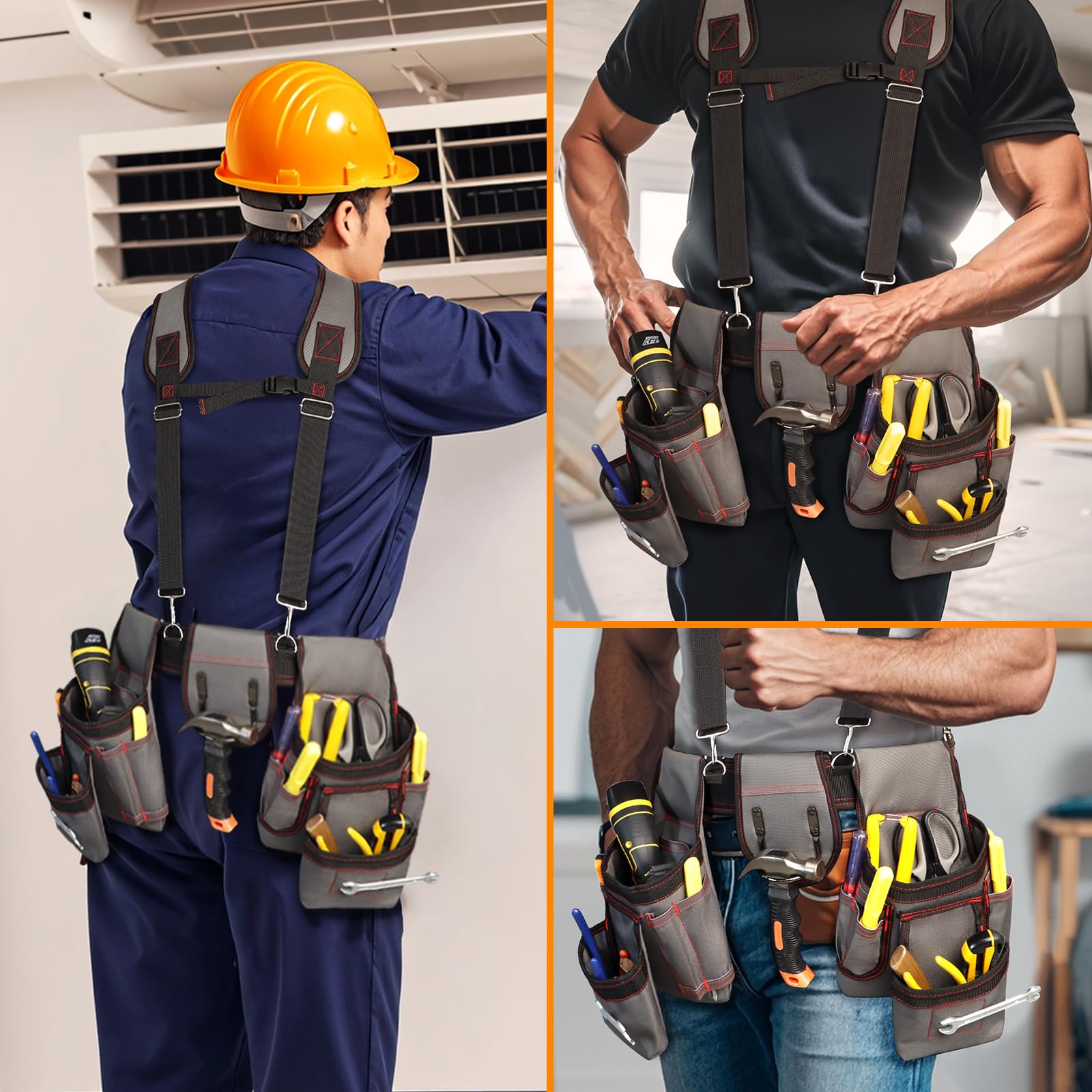 Ceinture à outils professionnelle à 18 poches, ceinture utilitaire réglable, pochette à outils de construction robuste pour électricien, jardinage, charpentier