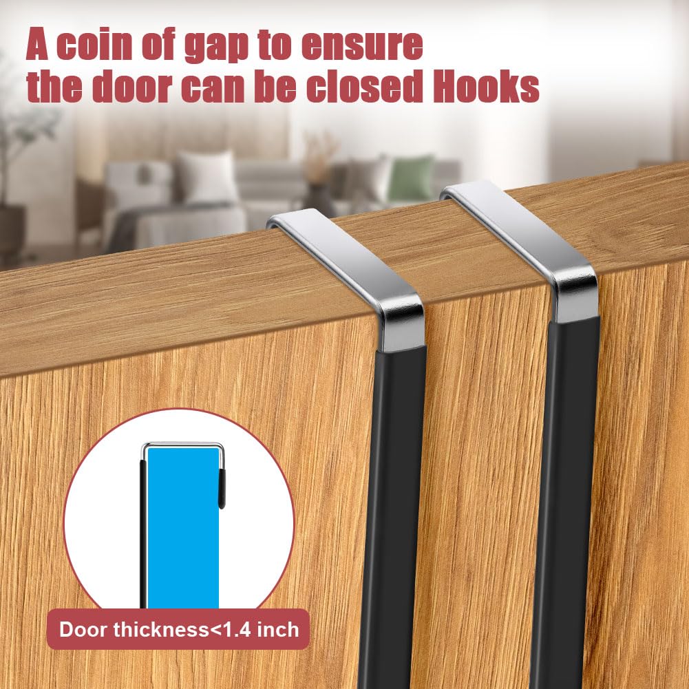 flintronic Over Door Hooks, 4PCS Heavy-Duty Over Door Hanger, Stainless Steel Coat Hooks Wall Mounted for Doors Bedroom - Image 3