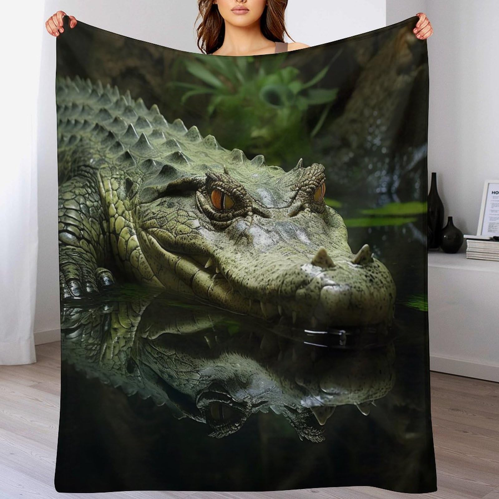 Plaid couverture polaire crocodile 150x200cm légère et chaude pour lit et canapé
