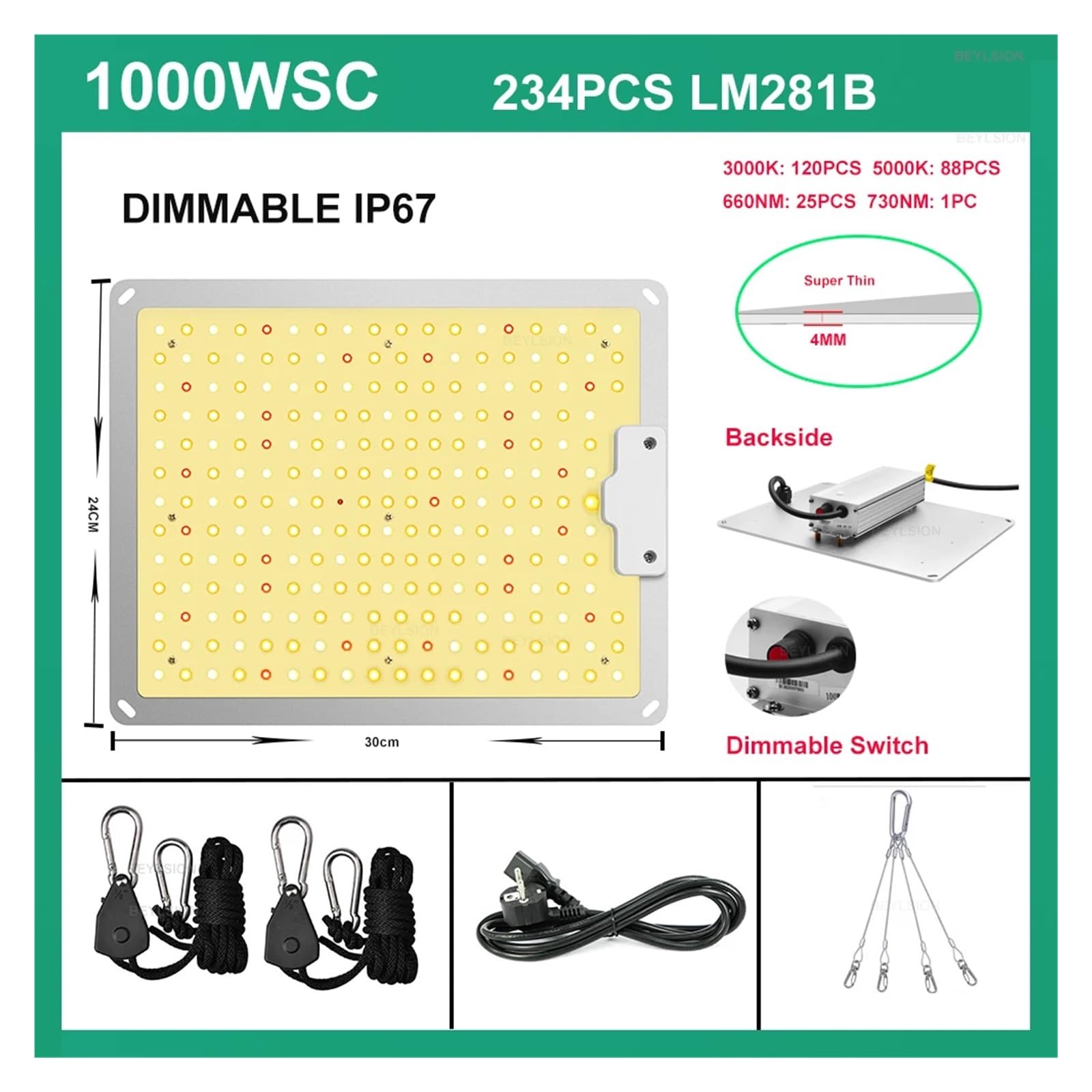 Oświetlenie LED do uprawy Sunlike lampa wzrostowa o pełnym, duży obszar światła dla fabryki roślin szklarnie namiot na rośliny rosną Oświetlacz ogrodniczy(1000WSC)