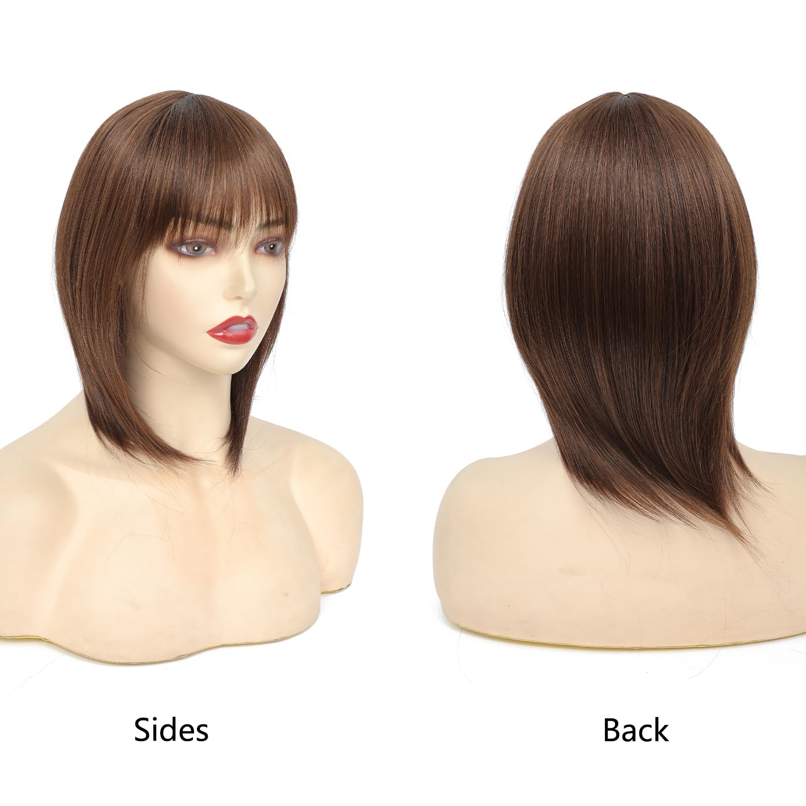 BUYOGET Brown Hair Topper Clip in Hair Pieces for Woman Short 12 Inch Clip in Toppers with Fringe for Thinning Hair - Image 2