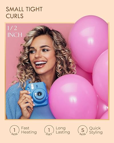 Miniatura 2 de Rizador pequeño de 12 pulgada, pequeña varita rizadora para cabello corto, rizador de pelo de turmalina de cerámica de doble voltaje