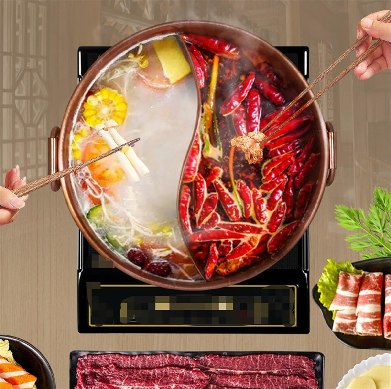 INUUXLG Hotpot for Cooking Copper Soup Pot Copper Cooking Pot Thickened Kitchen Supply Saucepan Hot Pot with Lid Cooking Pot Kitchenware (Copper 28cm)