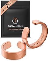 TheraCopper 100% Pure Copper Adjustable Rings for Women & Men - 2-Pack Handmade Open-End S/M + L/XL Ayurvedic Jewelry