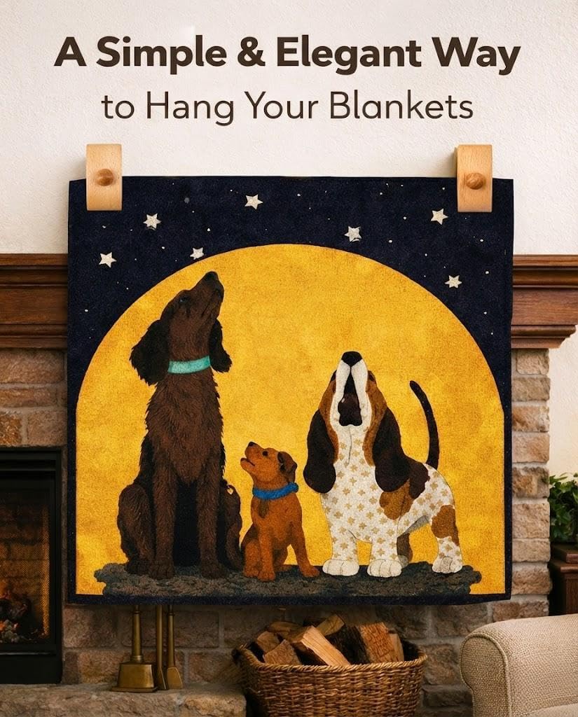 Blanket Hanger for Wall Decor, 4 Pack Solid Beech Wood Blanket Holders with Screws, Wooden Quilt & Tapestry Hangers for Blankets and Throws (Mixed Wood Tones)