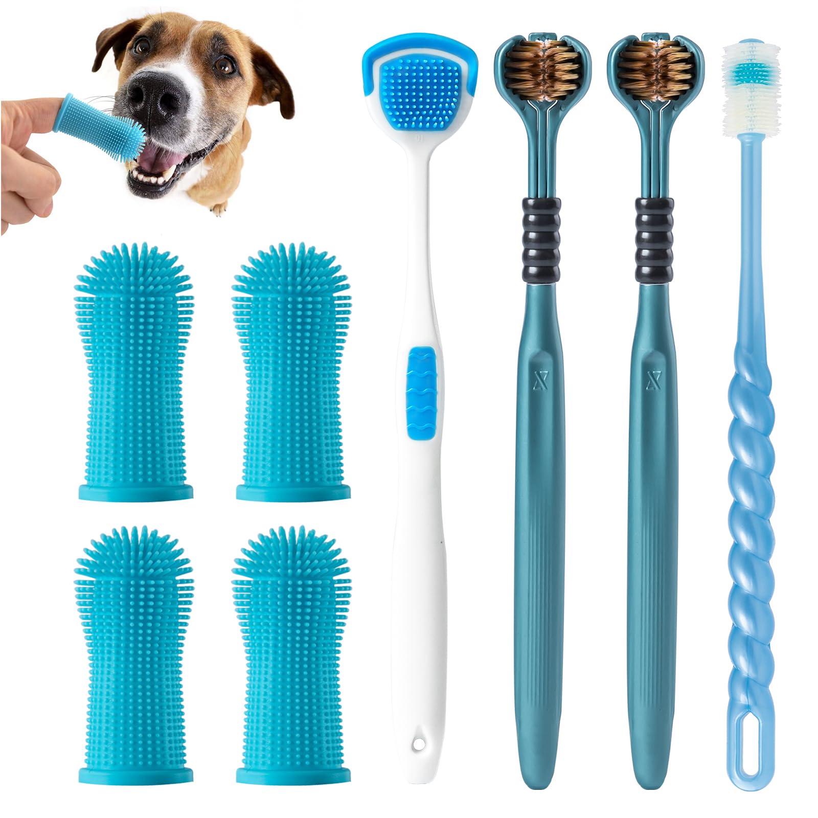 Cepillo Dientes Perro, Para limpieza de dientes de mascotas de 360º, cuidado dental para gatos, (8 paquetes) (Blanco)