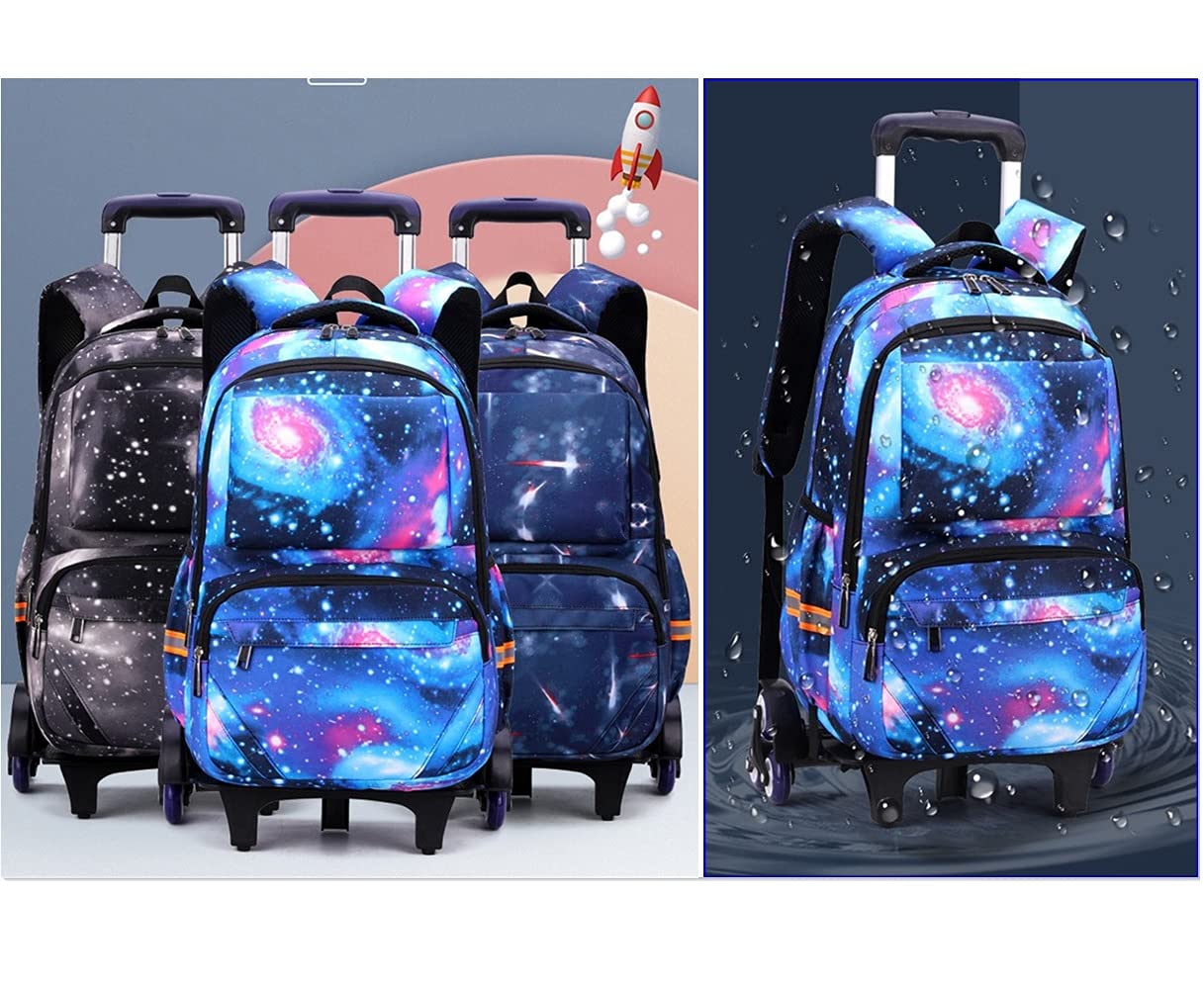 Zaino Trolley Sacchetto Zaino Scuola con 6 Ruote Sacchetto di Scuola di Rotolamento per Ragazzi e Ragazze Borsa Portatile Viaggio Bagagli (Nero)