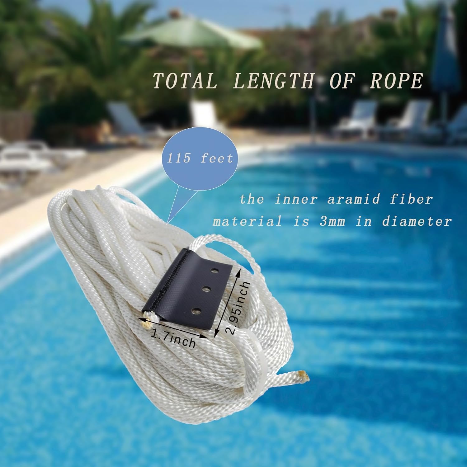 115 ft Automatic Pool Cover Rope for Most Coverstar Automatic Pool Covers inc and Pool Covering Systems,and Compatible with of Pool Cover Specialists Since 2017 that Use 3-Hole Rope Tabs