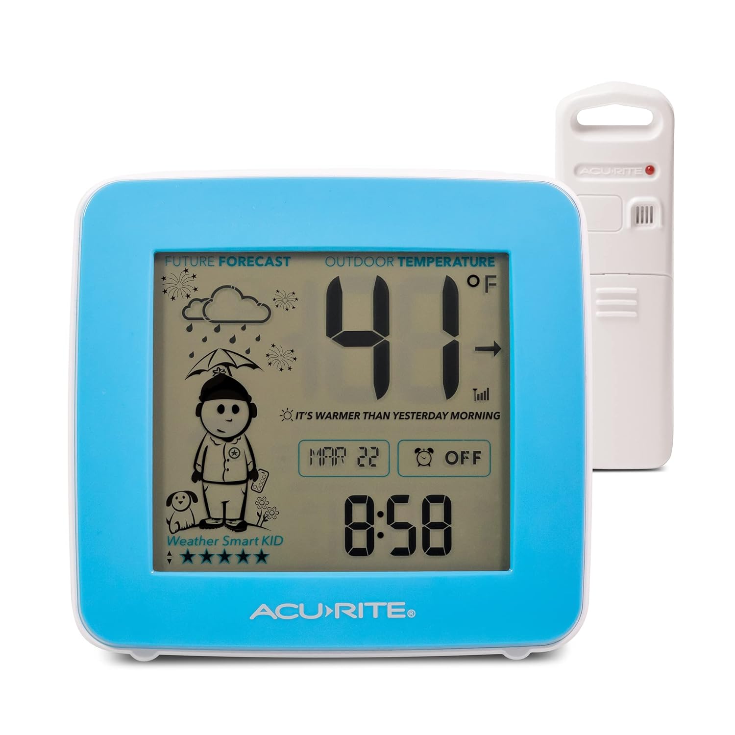 AcuRite What-to-Wear Weather Station for Kids: Hyperlocal Forecast, 40+ Outfit Tips, Alarm Clock & Outdoor Sensor (00777)