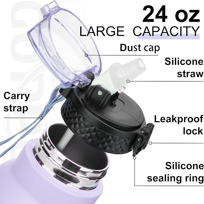 GOPPUS 750ml Rozsdamentes Termosz Palack Dupla Falú Szigetelés Szívószállal