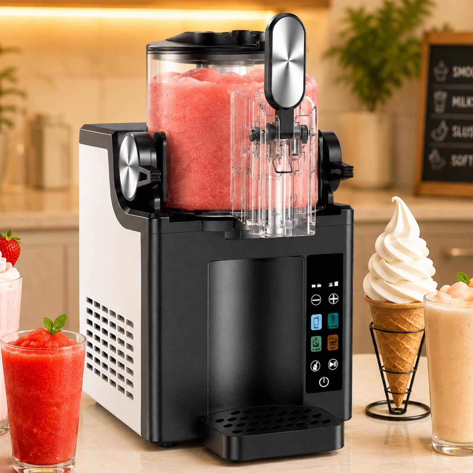 lilishangmao 1.5L Slushy Maker with 4 Preset Modes, Countertop Iced Drink Maker for Smoothies Soft Ice Cream Milkshakes Coffee Frappes And Cocktails, One-Button Self Cleaning + Adjustable Texture A
