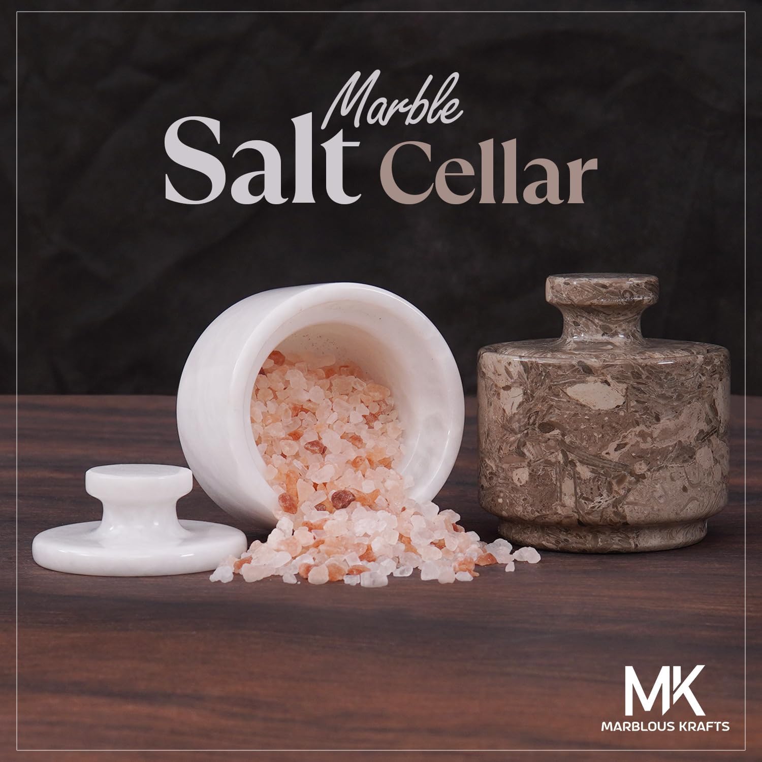 MARBLOUS KRAFTS Marble Salt Cellar with Lid 3" White and Oceanic Celtic Salt & Pepper Containers, Perfect for Home & Kitchen, Salt & Sugar Bowls, Spring Table Decor, Easter Gifts