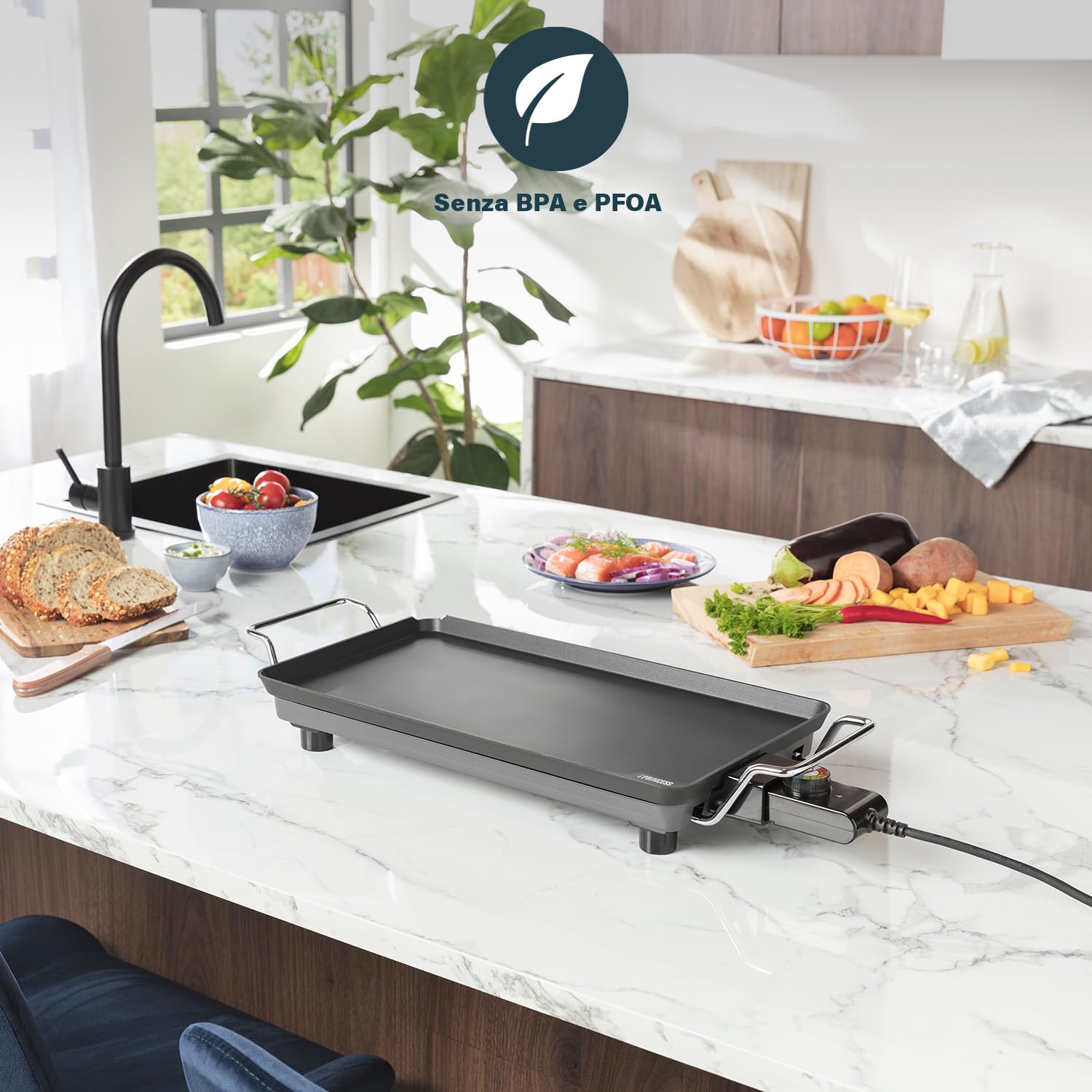 Princess Piastra da Tavolo Chef Pro Teppanyaki, 2000 watt, Piastra in alluminio per 4 persone, 46 x 26 cm, colore: Nero