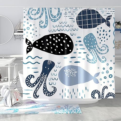Miniatura 10 de DESIHOM Bonito juego de cortinas de ducha de sirena, cortinas de ducha con escamas de pez con purpurina para baño, decoración de baño de niños, tela