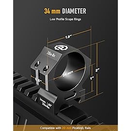 Pinty Scope Rings, 34 mm Rifle Scope Mounts Set of 2, Low Profile Optics Rifle Scope Rings, 7075 Aluminum Alloy Scope Mount Rings Riflescope Ring Mounts with 1 in. Height for 20 mm Picatinny Rail